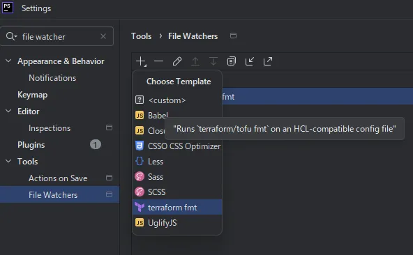 File Watchers 設定プリセット