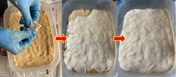 酒粕で味噌の表面を覆う